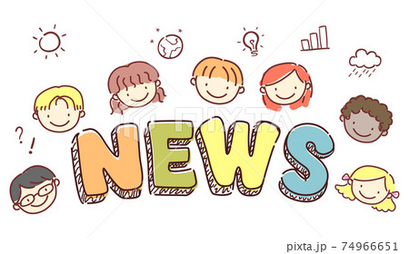 Stickman Kids News Lettering Illustration 74966651