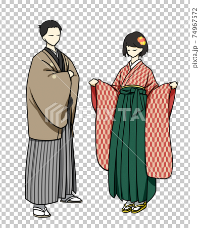 彩り着物 袴 男女のイラスト素材