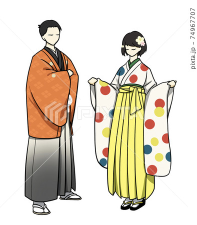 彩り着物 袴 男女デザイン3のイラスト素材