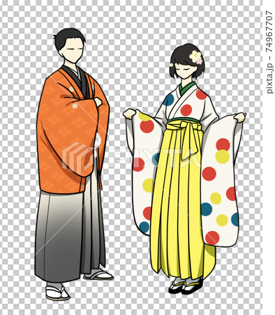 彩り着物 袴 男女デザイン3のイラスト素材