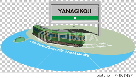 YANAGIKOJI Enoshima Electric Railway frame and panel vector illustration background transparent 74968487