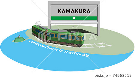 KAMAKURA 江ノ島電鉄のフレームとパネル　ベクターイラスト背景透明 74968515