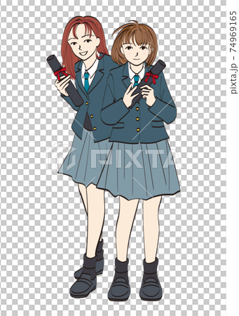 兩個高中女生和文憑一起笑 74969165