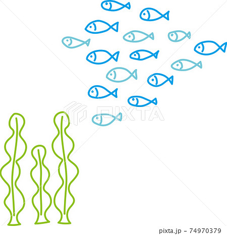 簡単な魚とわかめのイラスト装飾のイラスト素材