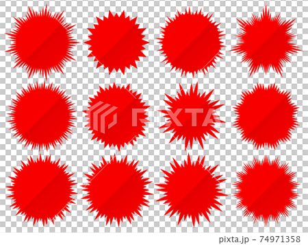 ギザギザ円形素材セット 赤 のイラスト素材