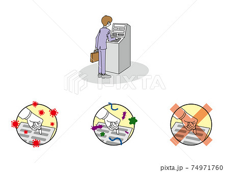 ATM(現金自動預け払い機)を操作する男性 74971760
