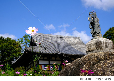 古都奈良の般若寺　カンマン石に祀られた不動明王像 74971849