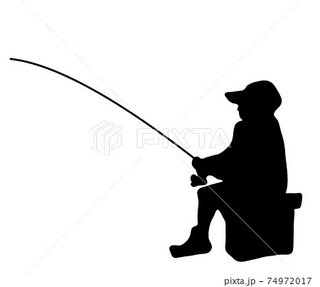 釣りをしながら待つ人のシルエットのイラスト素材