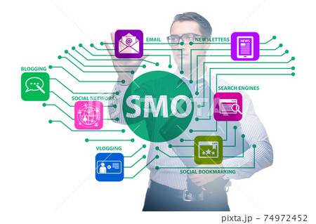 Social media optimisation concept with businessman Social media optimisation concept with businessman 74972452