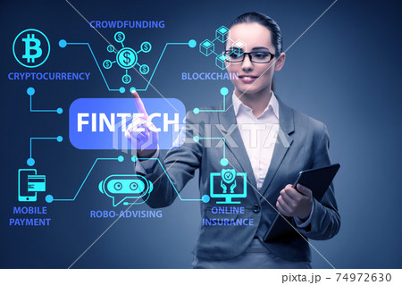 Businesswoman in financial technology fintech concept Businesswoman in financial technology fintech concept 74972630