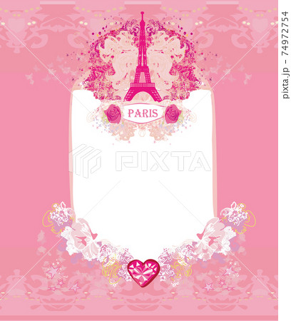 Eiffel tower artistic card, decorative floral frame 74972754