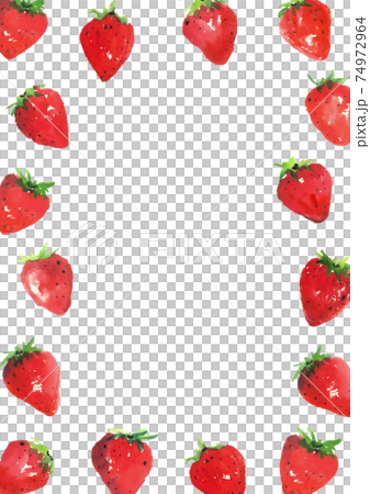 水彩画 フレーム 飾り枠 イチゴ柄 苺 フルーツ 果物 白バック 背景色のバリエーションありのイラスト素材