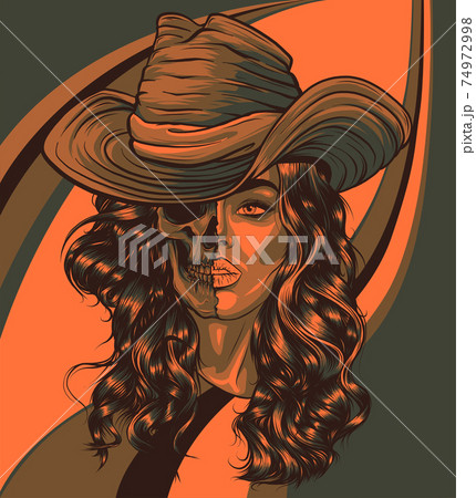face girl with skull and hat vector face girl with skull and hat vector 74972998
