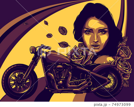 vector head girl with roses and motorcycle 74973099