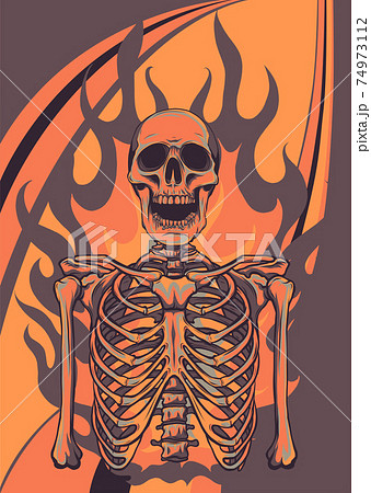 Vector Illustration Of Skeleton In Flame Designのイラスト素材