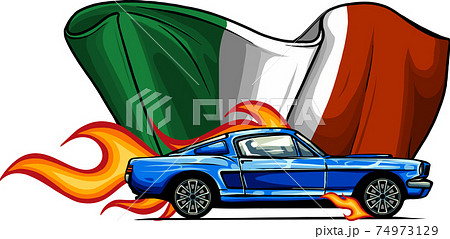 vector muscle car with flames and italian flag 74973129