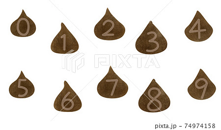 甘いお菓子 しずく形チョコの手描きイラスト 数字1ケタ 74974158
