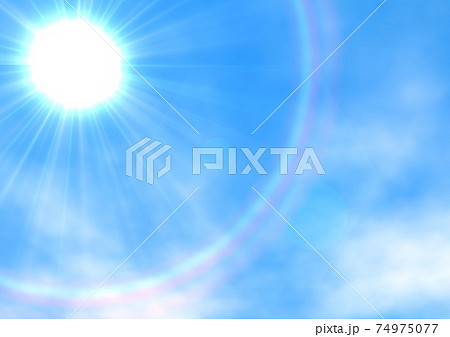 太陽 空 青空 ハロ 虹のリング 背景 壁紙のイラスト素材