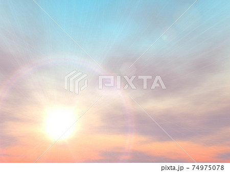 太陽 朝陽 日の出 ハロ 虹のリング 空 背景 壁紙のイラスト素材