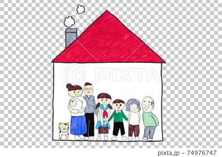 二世帯住宅と三世代家族とペット　イメージ　 74976747