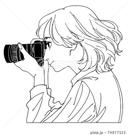 カメラを構える人物 女の人のイラスト素材