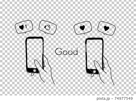 スマホを手で持ちリアクションをするイラスト素材 74977549