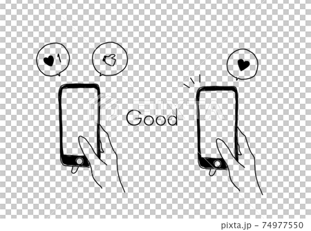 通過手持智能手機做出反應的插圖素材 74977550