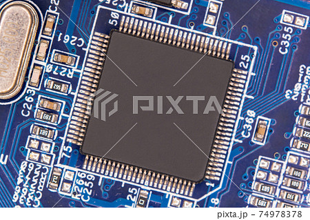 Close up blank microchip on Electronic circuit board. Close up blank microchip on Electronic circuit board. 74978378