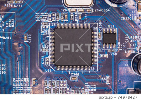 Close up blank microchip on Electronic circuit board. Close up blank microchip on Electronic circuit board. 74978427