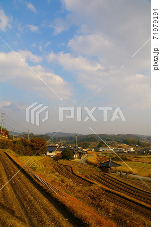 岡山県 美星町　辻堂のある田畑風景 74979194