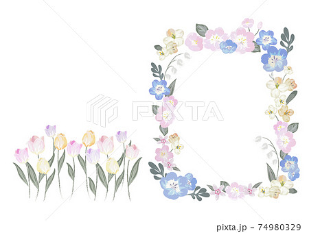 フローラルな春の花フレーム素材のイラスト素材