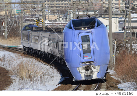 冬の陽射しを浴びて颯爽と函館へ向かう特急「スーパー北斗」 74981160