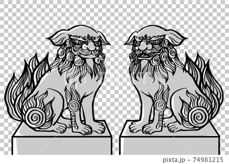 狛犬の阿吽の線画イラスト 74981215