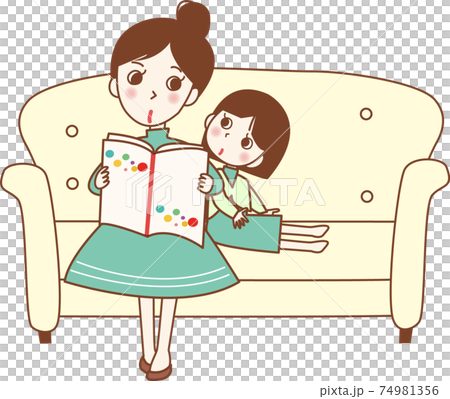 家長和孩子閱讀圖畫書。 74981356