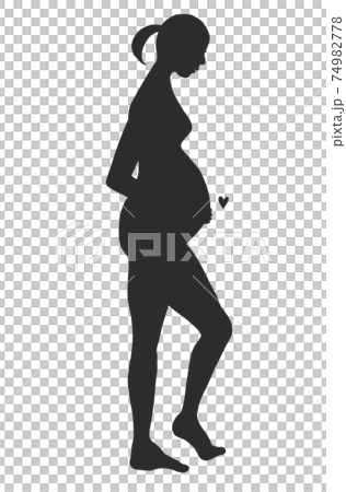 一名孕婦，行使（黑色裸體）的剪影 74982778