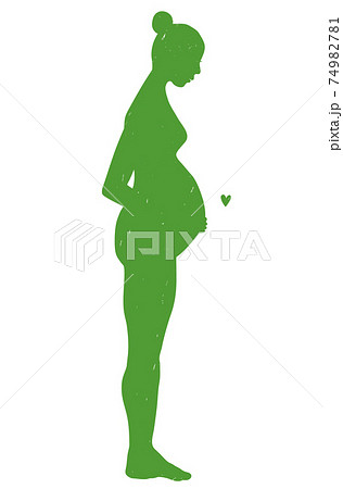 立って俯く妊婦のシルエット 緑ヌード Silhouette Of A Pregnant Woman のイラスト素材