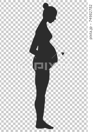 立って俯く妊婦のシルエット 黒ヌード Silhouette Of A Pregnant Woman のイラスト素材 7497
