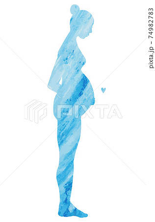 立って俯く妊婦のシルエット 青ヌード Silhouette Of A Pregnant Woman のイラスト素材 7497