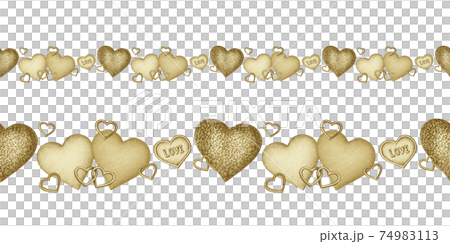 Set of Festive Valentine's day seamless borders with different golden colored hearts on a white background Set of Festive Valentine's day seamless borders with different golden colored hearts on a white background 74983113