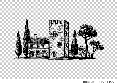 Ink sketch of italian country house. 74983499