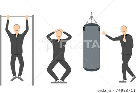 トレーニングウェアのシニア男性、ポーズセット 74983711