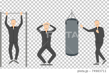 トレーニングウェアのシニア男性、ポーズセット 74983711