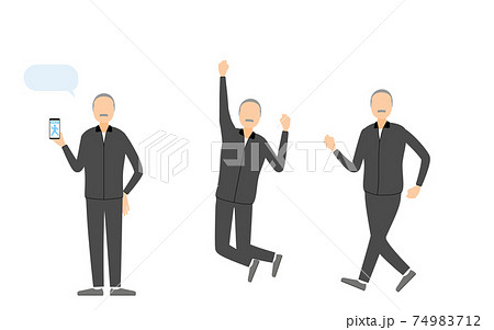 トレーニングウェアのシニア男性、ポーズセット 74983712