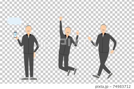 トレーニングウェアのシニア男性、ポーズセット 74983712