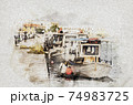 watercolor port of Zakynthos fishing boats 74983725