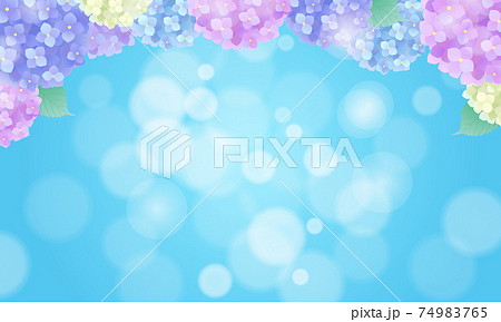 6月の紫陽花と青空とボケの背景ベクターイラスト コピースペース バナー のイラスト素材