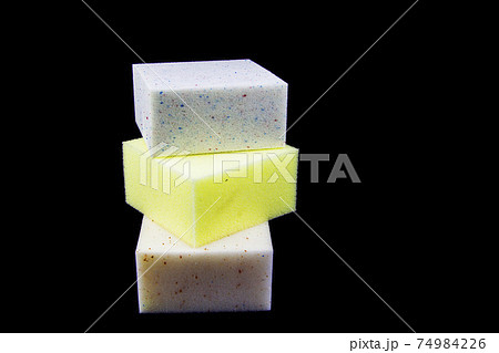 Samples of the foam component in the furniture industry. On a black background. Samples of the foam component in the furniture industry. On a black background. 74984226