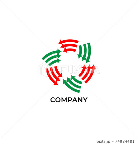Three layers of circulation red and green arrows. Logo design template. Recycle logo concept isolated on white background 74984481