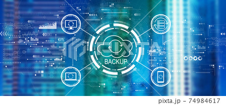 Backup concept with downtown skyline Backup concept with downtown skyline 74984617