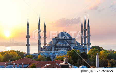 The Blue Mosque or Sultan Ahmet Mosque at sunset, Istanbul, Turkey The Blue Mosque or Sultan Ahmet Mosque at sunset, Istanbul, Turkey 74984659